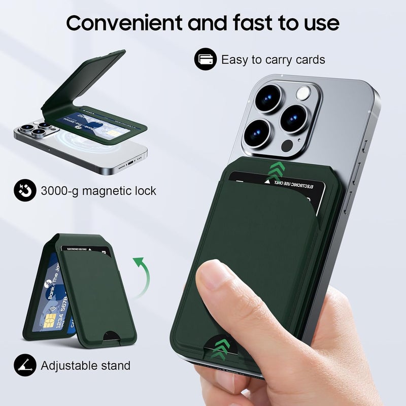 Frapkom Magnetic Wallet for iPhone, Magnetic Phone Wallet for iPhone 17/16/15/14/13/12 Series with ID Window, RFID Blocking (Green) - Image 2